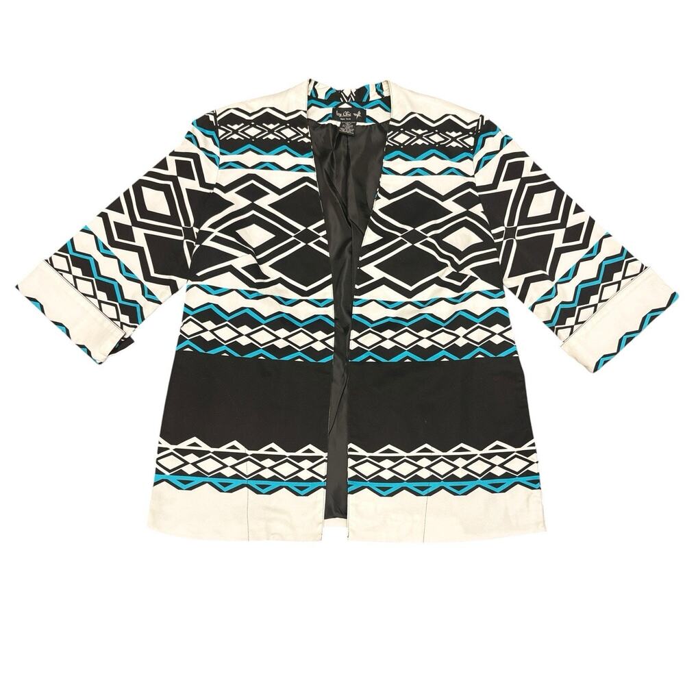 Ivy Chic Geometric Tribal Print Open Front Blazer